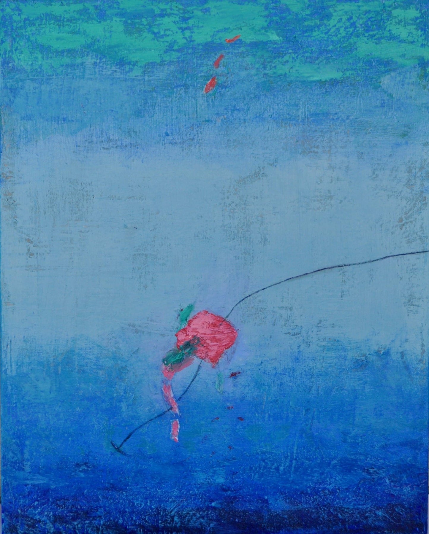 Contemporary Art Abstract in solid blue with hint of pink to depict floating in the ocean