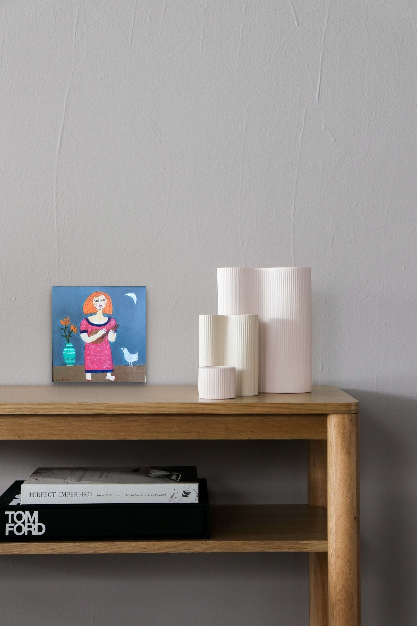 Small Scale Musical Figurative Abstract painting with bright & bold color
