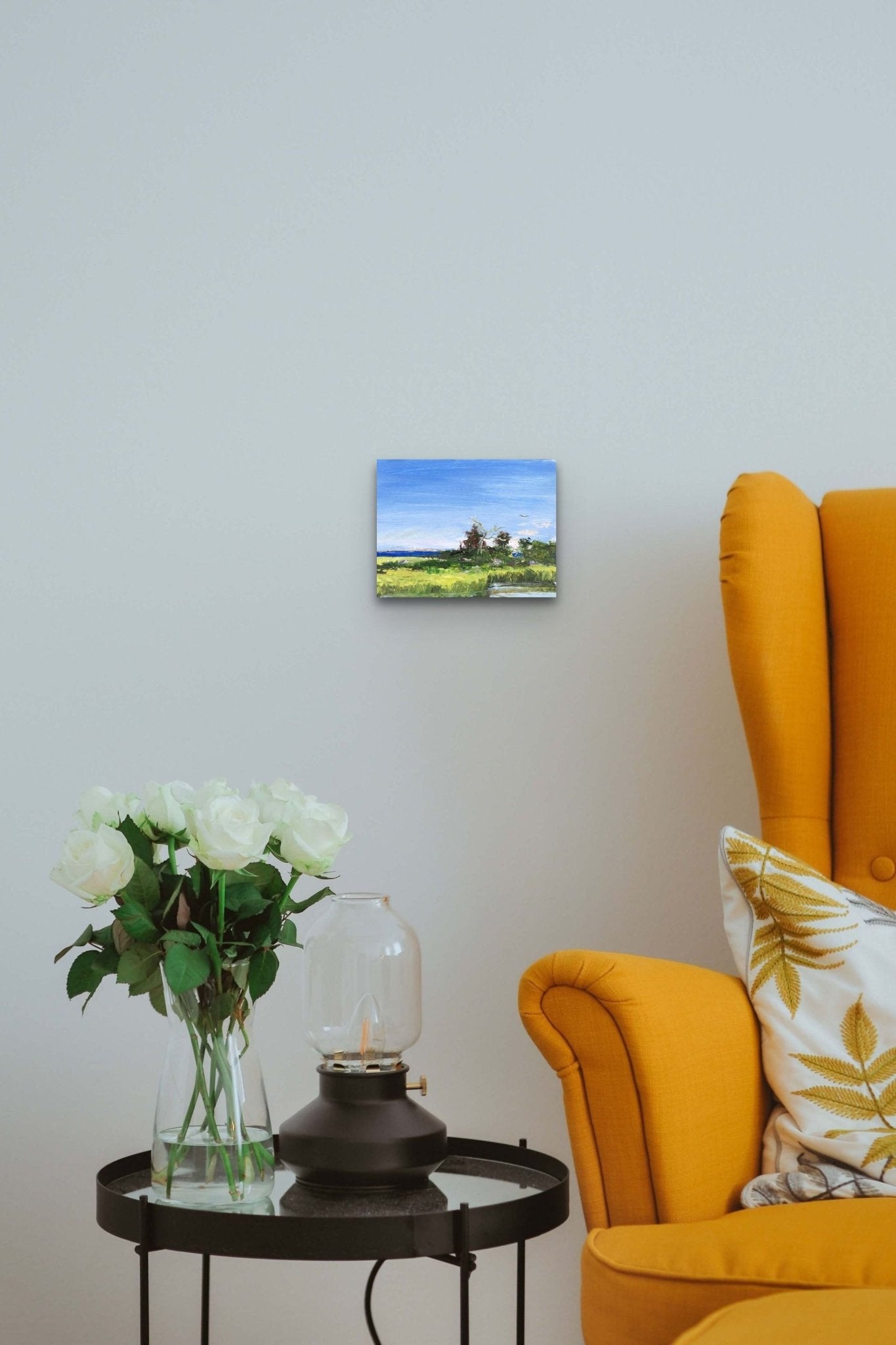 Small Scale Impressionism Landscape adds color & nature to this family room