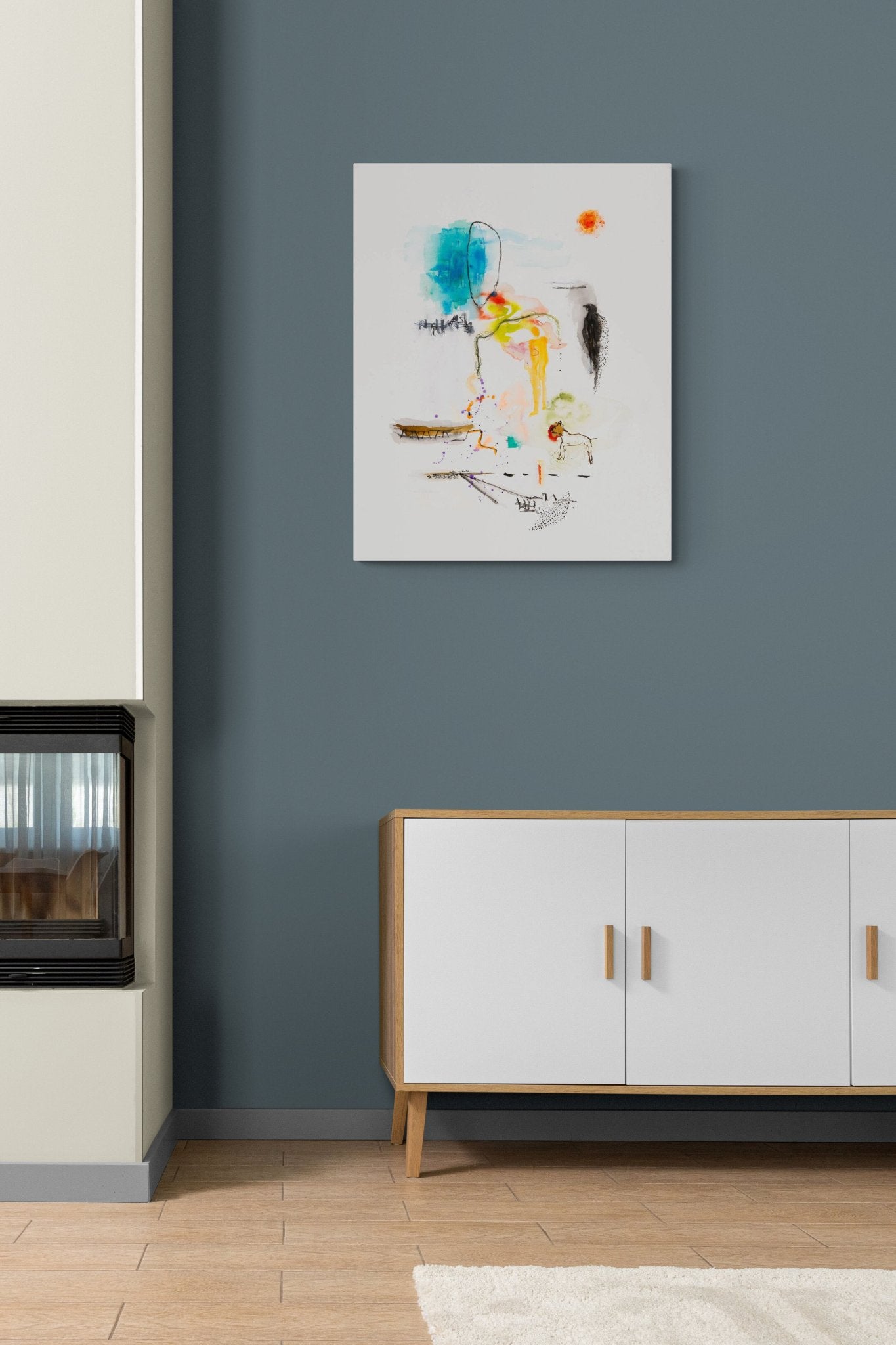 Expressive Painting, color, gestural organic adds a conversation to this living space