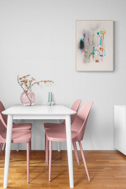 Expressionistic Colorful Painting adds  nature rhythms & life poetry to this dining area