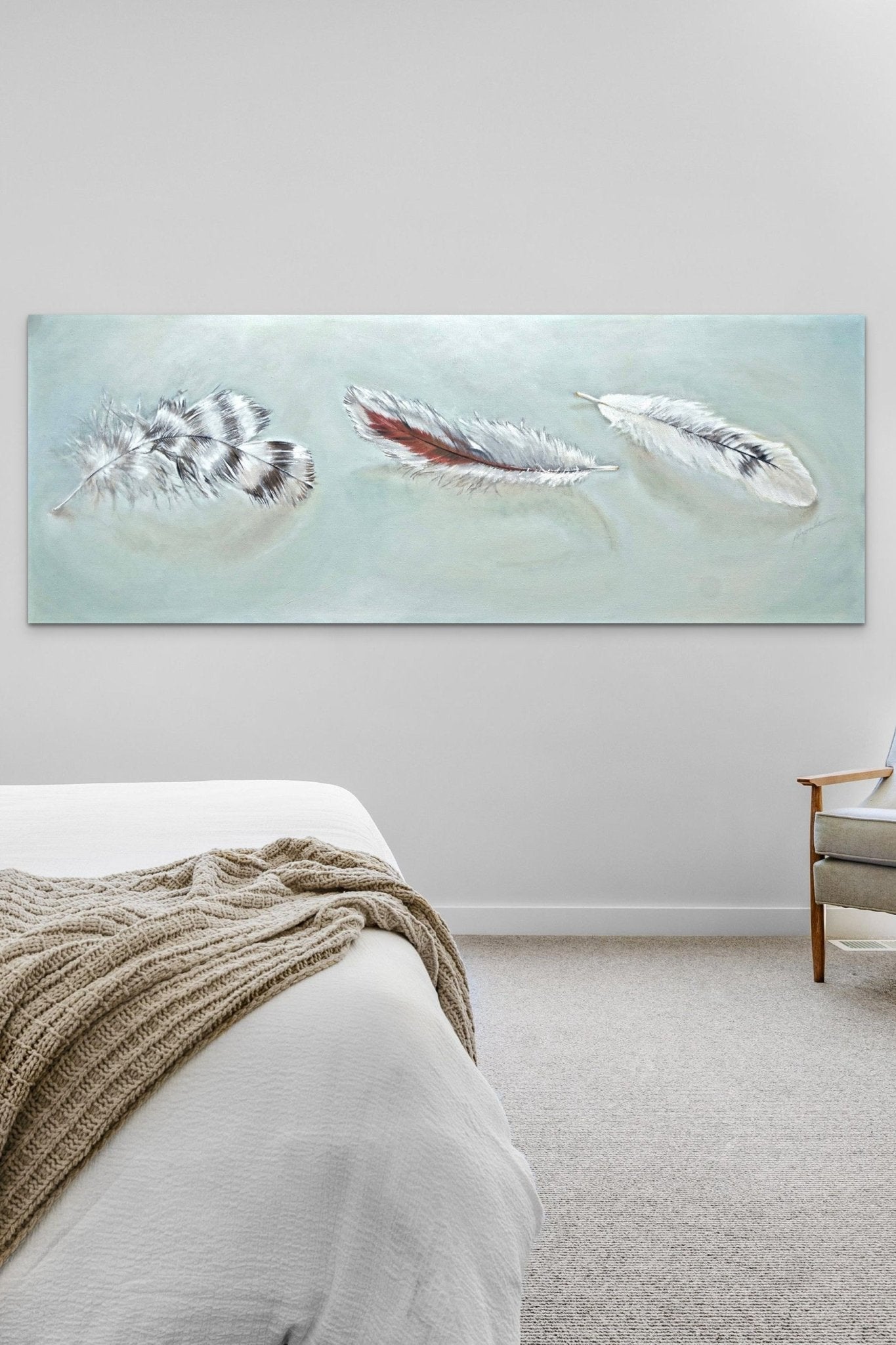 Nature Realism Artwork in soft colors adds life to this cozy bedroom