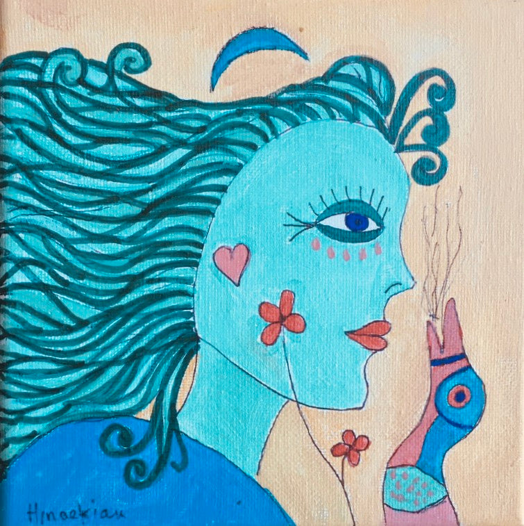 Small Scale Female Figurative Art with strong use of blue and emotional shapes