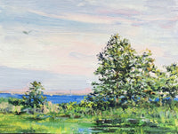 Small Scale Impressionistic Landscape Art of New England Coastline with a hint of pink