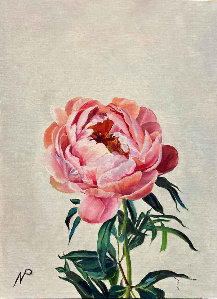Elegant Rose Floral Painting, simplicity of pink rose & lush green leaves