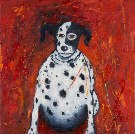 Contemporary Dog Art in bold red color with a reference to Sir Winston, a Dalmatian