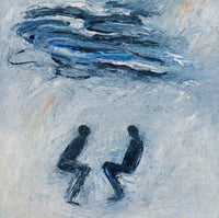 Impressionistic Figural Art with deep blue & gray tones, in relationship between two 