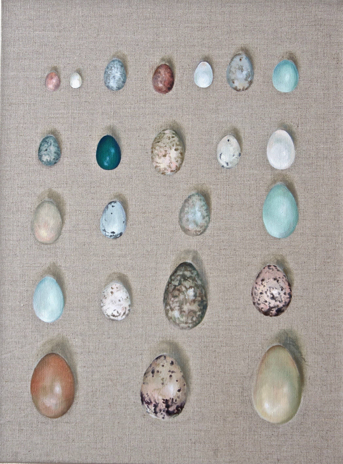 Contemporary bird art with the focus on the delicacy of bird's eggs in neutral tones