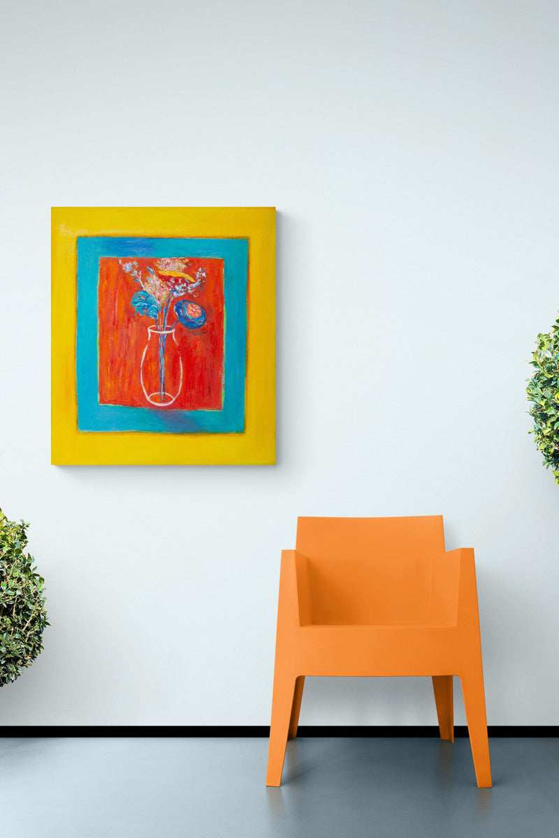 Matisse like floral abstract painting adds color, refuge & beauty to this sitting area