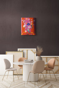 Vibrant Floral Abstract Red Painting Matisse style adds color, life & beauty to this living space