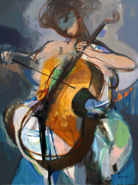 Figurative Musician Abstract Art features a colorful cello and emotional music