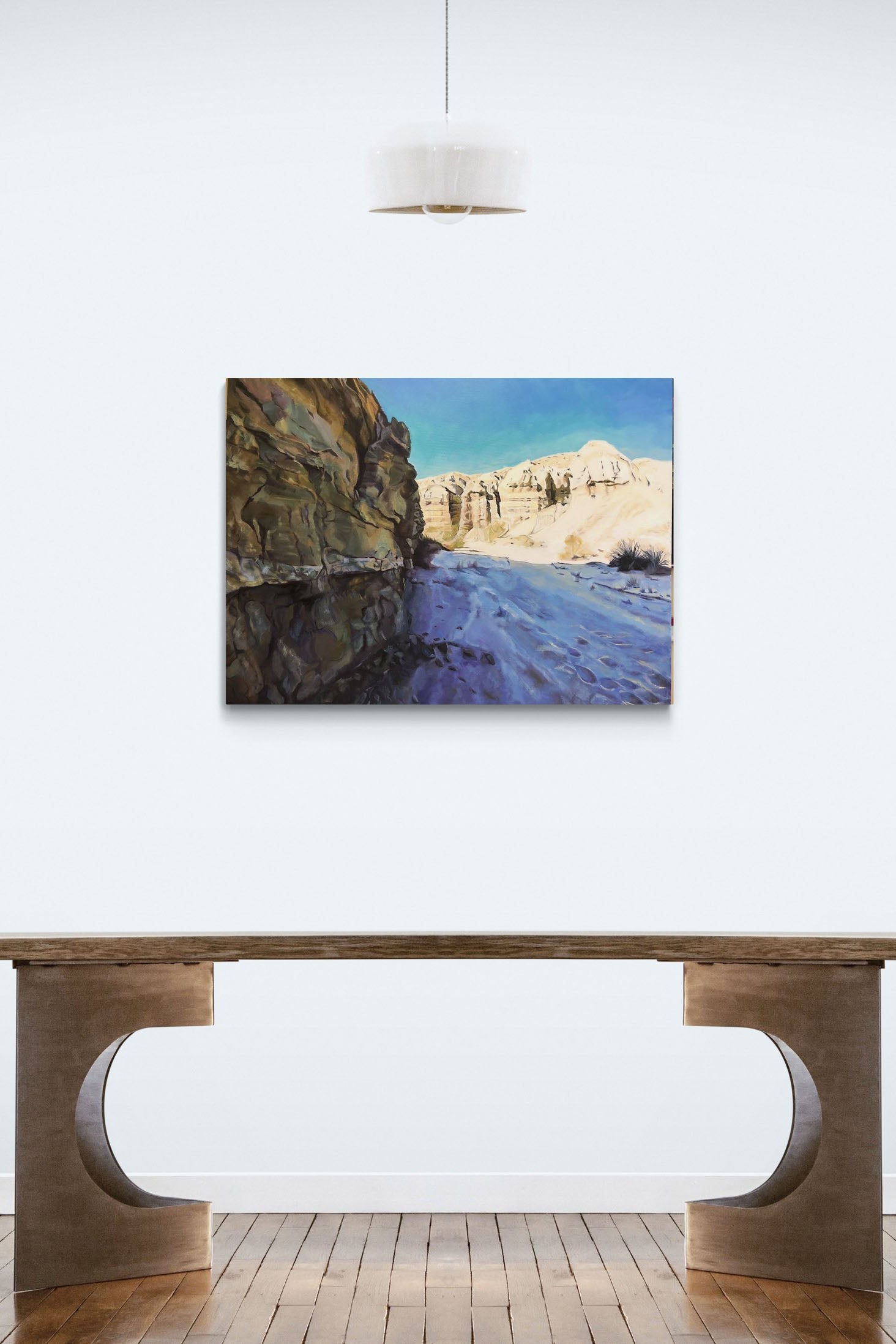 Contemporary Desert Landscape Painting fills this dining room light, travel & a natural feeling