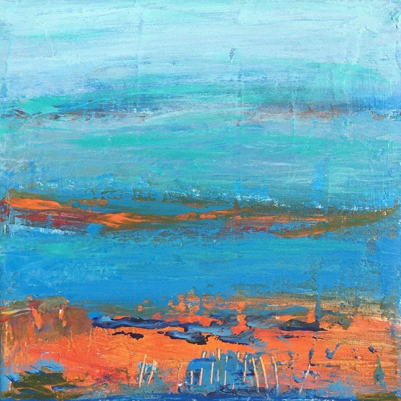 Small Scale Impressionistic abstract Art, strong blue & orange is a feeling of a Horizon