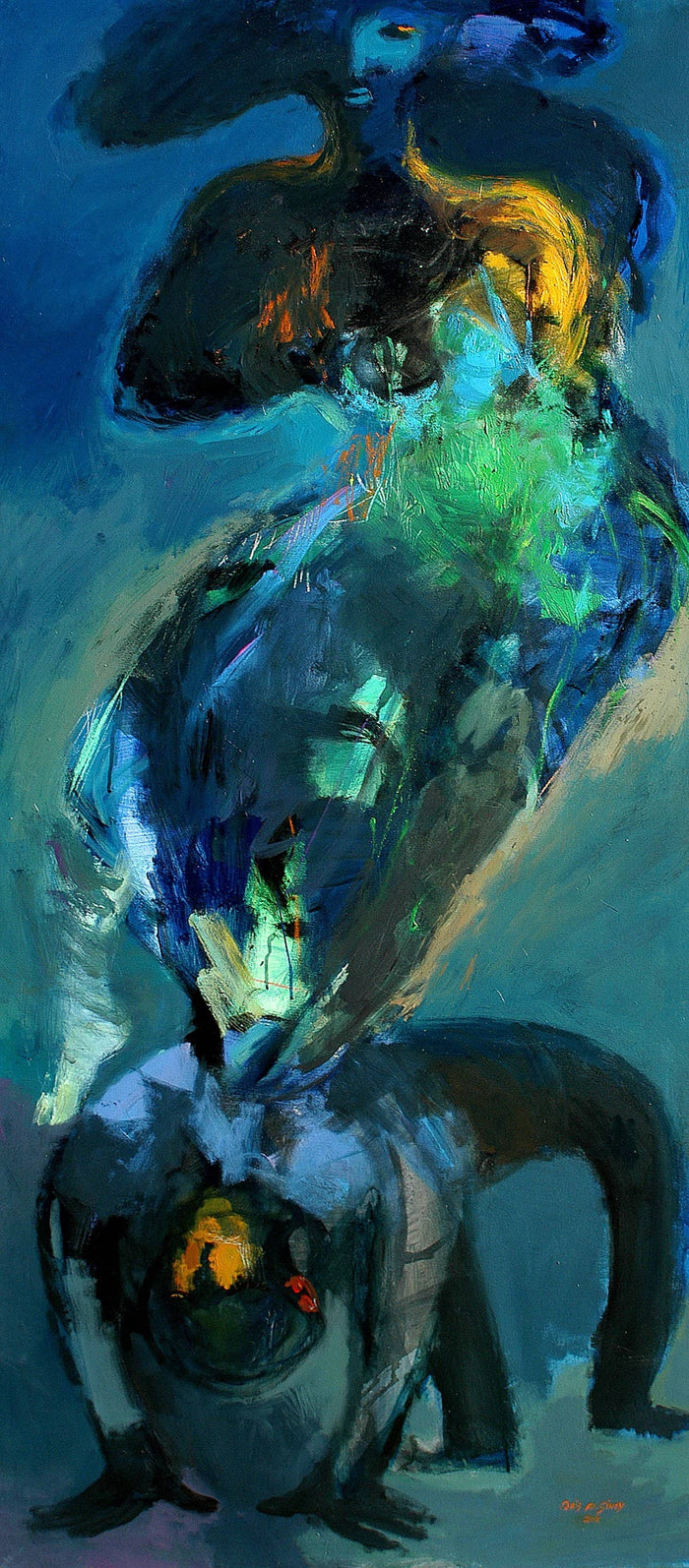 Lovers, Bold Figurative Abstract Art filled with Love, Passion and deep blue colors