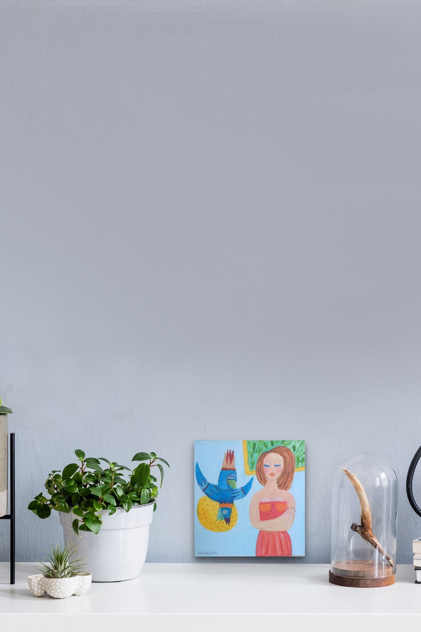 Small Scale Figurative Abstract Female Painting adds color & conversation to this desktop