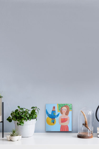 Small Scale Figurative Abstract Female Painting adds color & conversation to this desktop