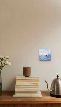 Small Scale Impressionism Seascape Painting adds color & life to this kitchen tabletop