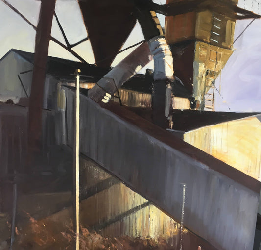 contemporary metal factory painting as sun is setting