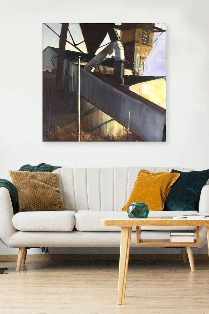 Contemporary Industrial Painting adds life and conversation in this modern living space