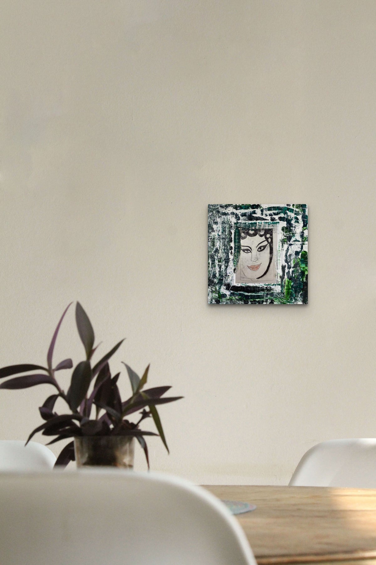 Abstract Portrait Painting adds emotion, life & cultural theater to this kitchen area