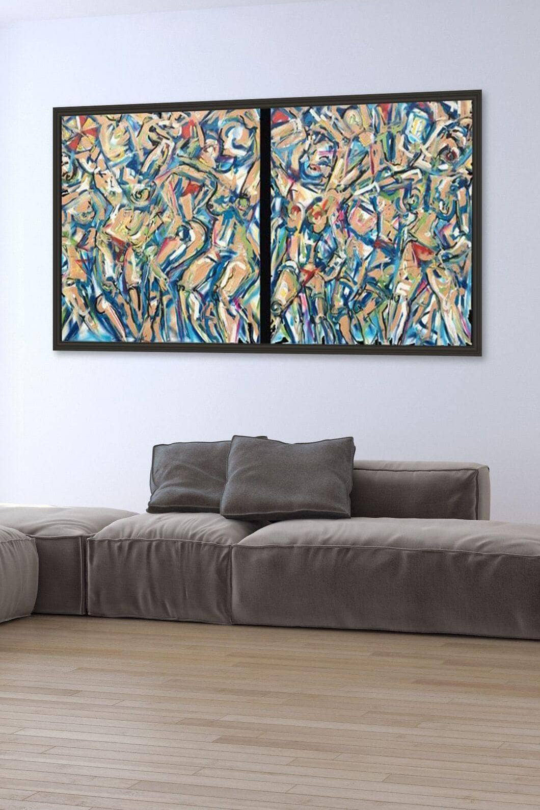 Figurative Painting adds emotion, life & movement to this simple modern living space