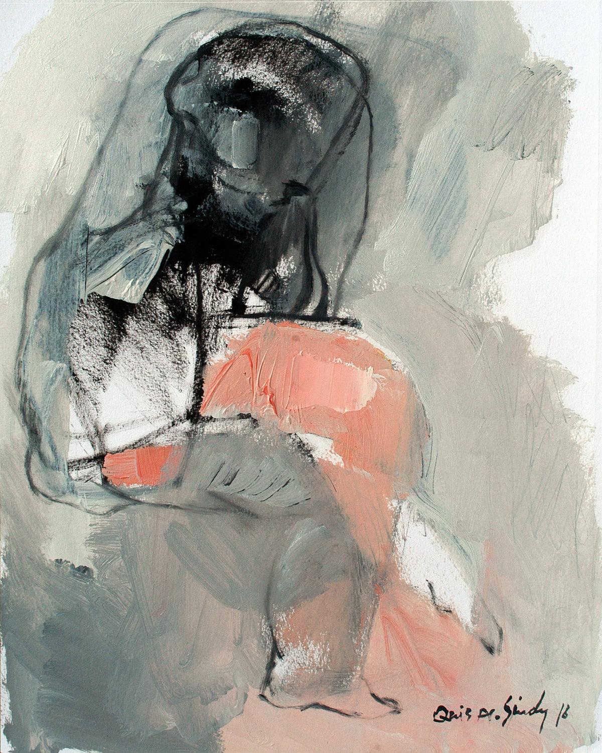 Figurative Abstract Art with peaceful pink, gray tones and strong lines