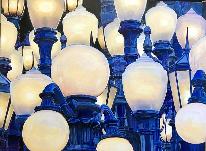 LA, California LACMA Street Lights painting in strong & bold blue and bright light colors