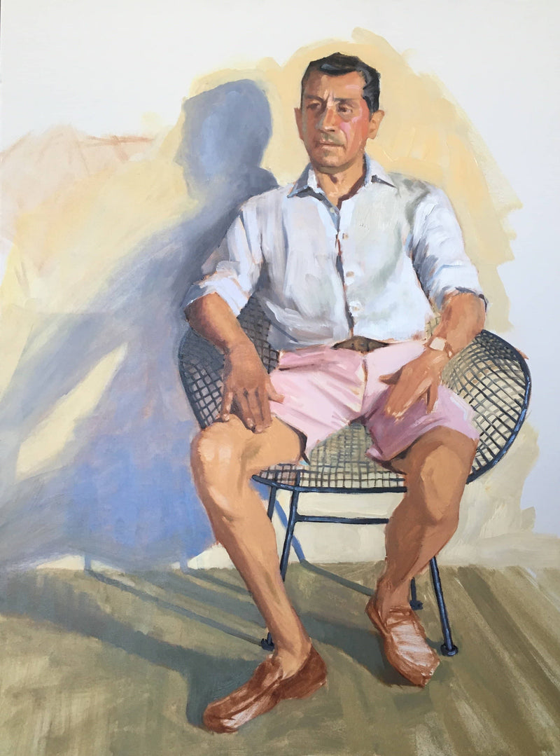 contemporary male figurative painting with neutral colors and solitude emotion