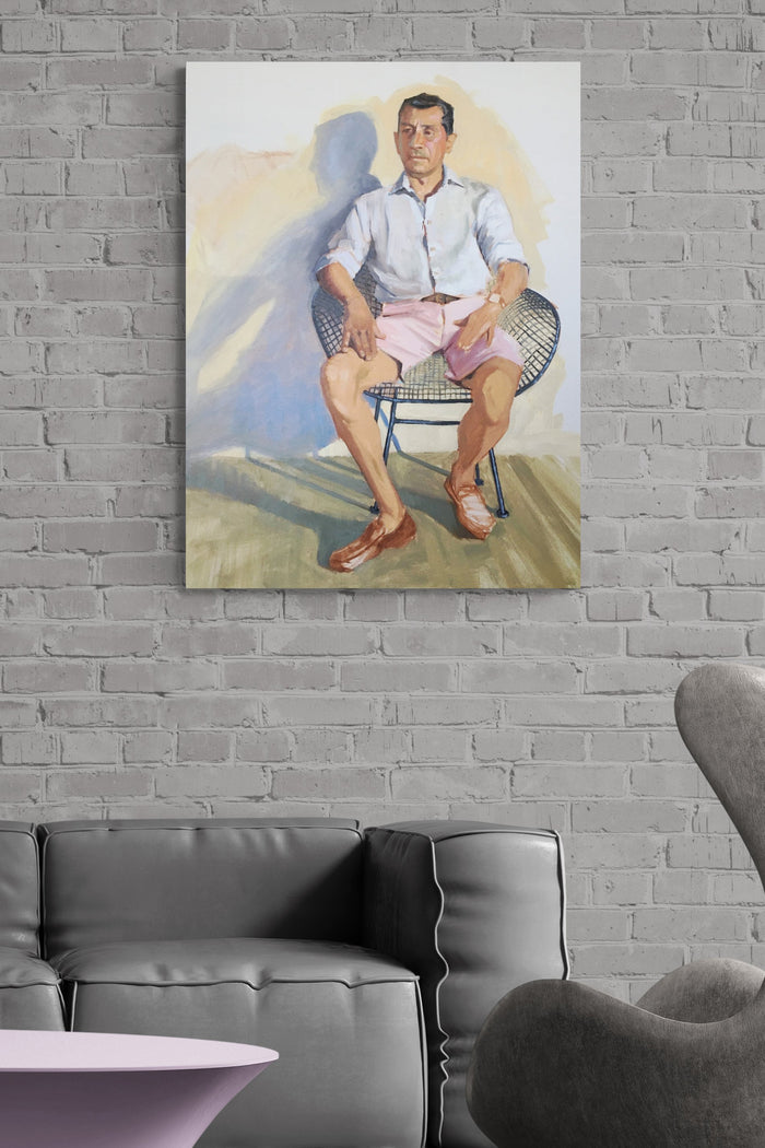 Male figurative painting brings conversation to this contemporary living room