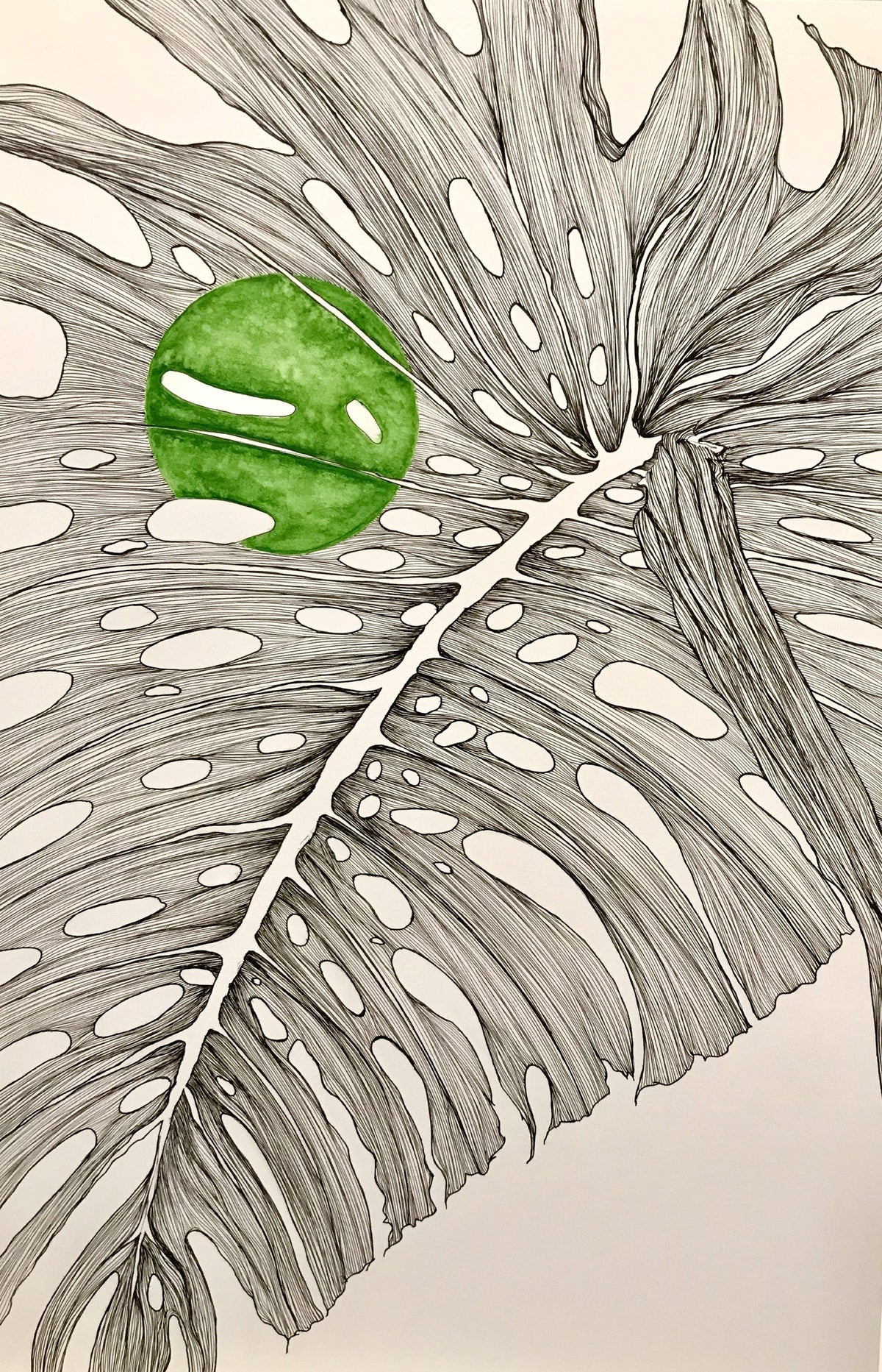 Abstract Leaf Art with detailed lines & a feeling of surrender in the green circle