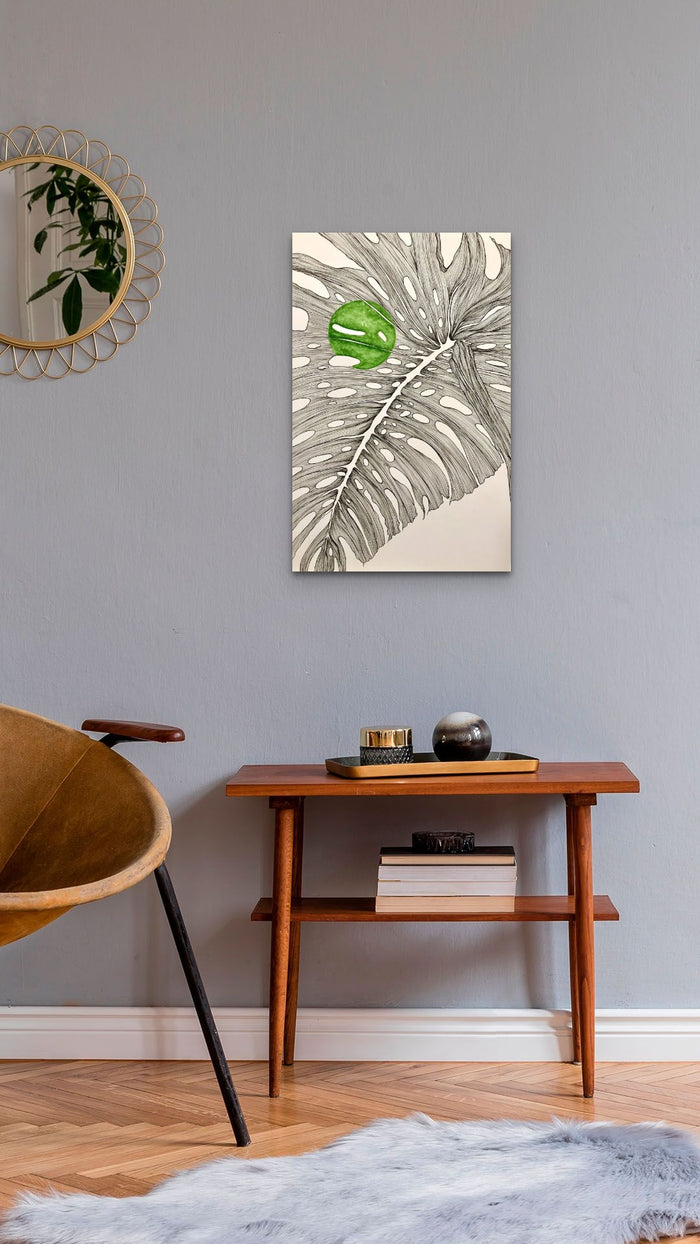 Abstract Leaf Drawing adds the color of nature, simplicity & conversation to this office space