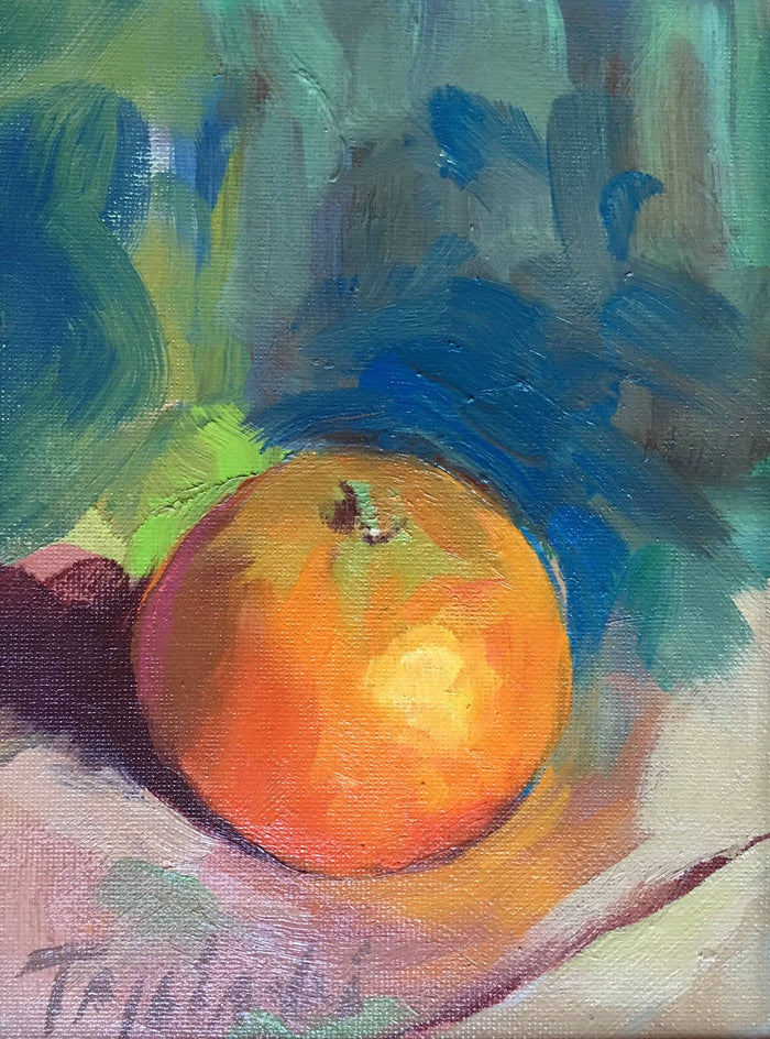 impressionistic bold series of tangerines with strong blue and orange color