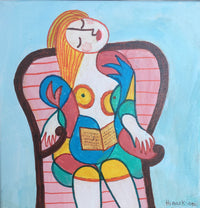 Small scale Picasso style Figurative Female Art with bold colors & strong shapes