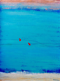 Contemporary Blue Abstract Art with Red Birds