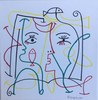 Small Scale Matisse style Figurative Abstract Art in bold colors and strong use of lines