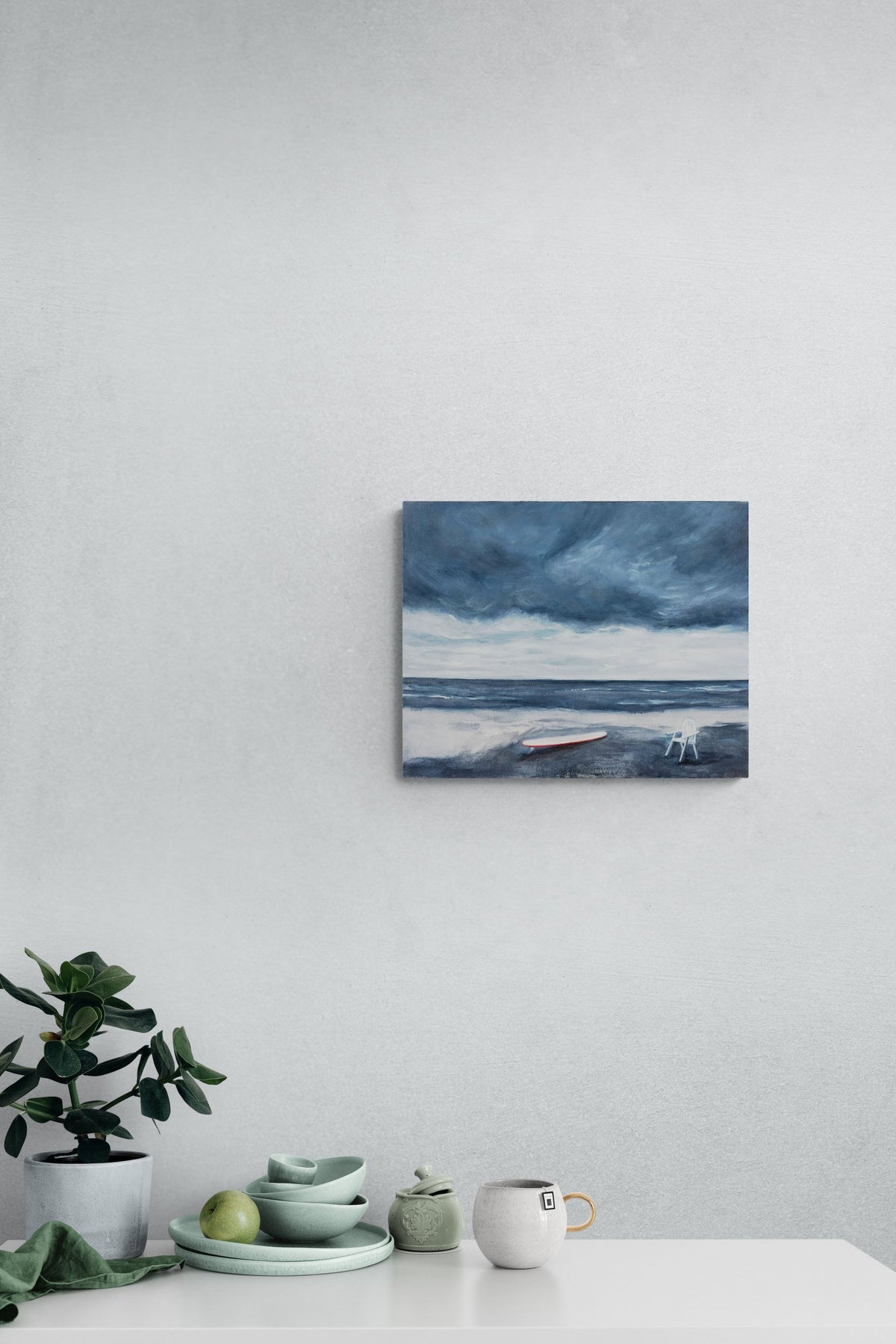 Seascape Ocean Abstract Painting, blue tones fills the kitchen with energy & conversation