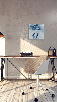 Impressionistic Abstract Painting add blue & calming conversation to minimal home office