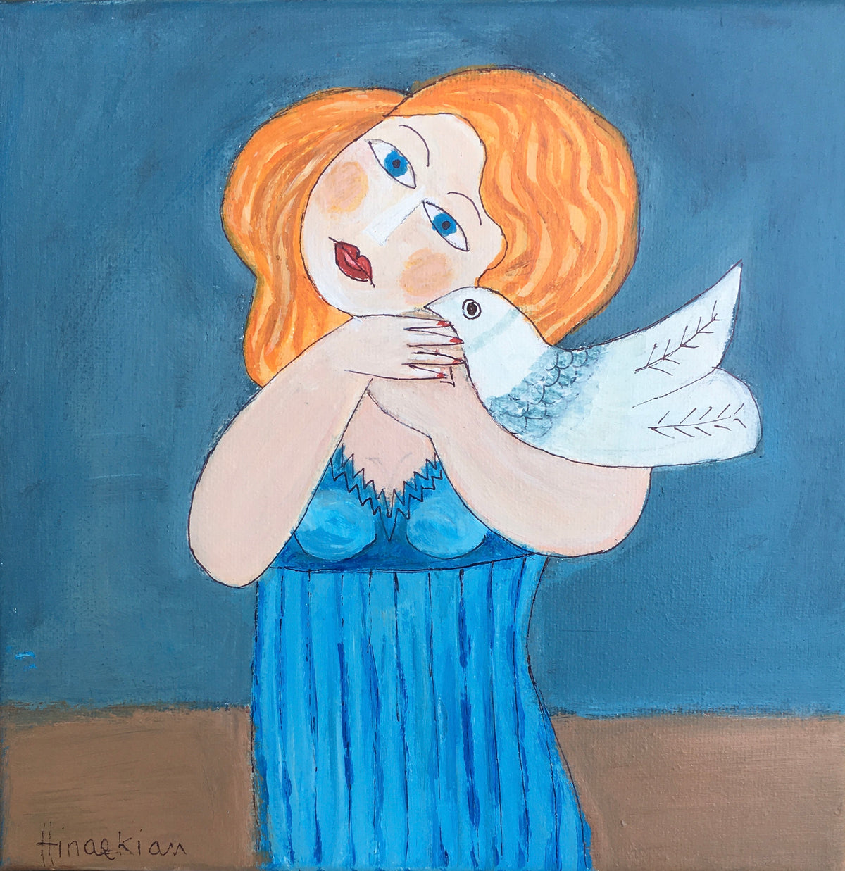Small Female Figurative Artwork with hues of blue & orange hair colors 